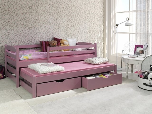 MARCIN II Bed Pine with mattress Pink