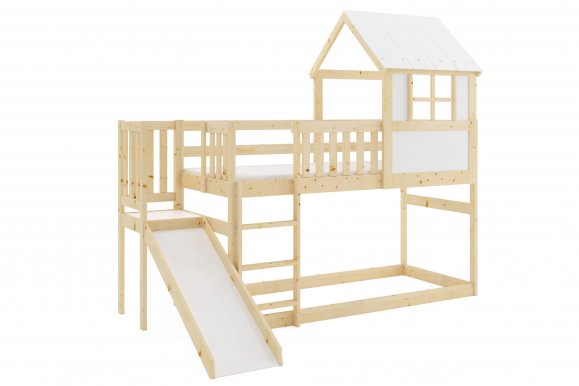 Loft-A Massivholz Hochbett mit Rutsche für Kinder mit 1 Matratze 200x90,Kiefer