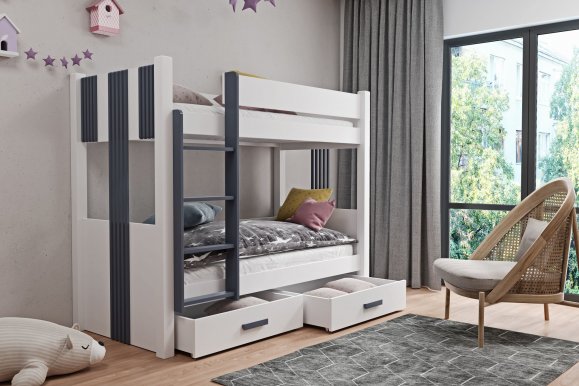 ARTEN Bunk bed with mattress White/graphite acrylic