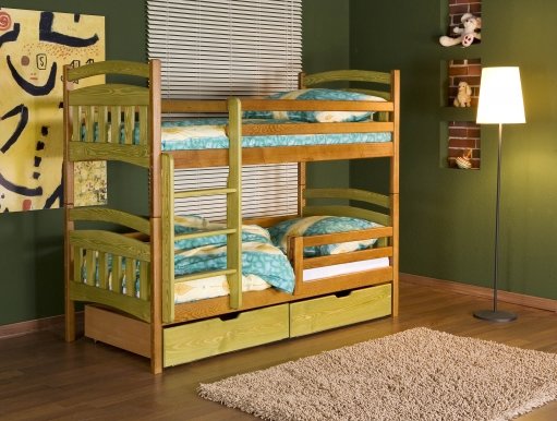 JAKUB II Bunk bed with mattress Pine/olive