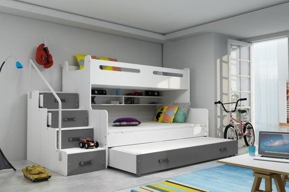 Triple bunk bed with mattress M2019012000050 white/graphite