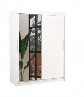 SW-BIA-W- 150 cm Skapis ar bīdāmām durvīm un spoguli,Balts matēts