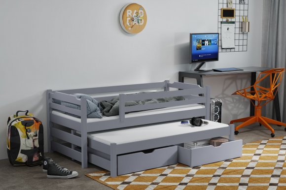 MARCIN II Bed Pine with mattress graphite acrylic