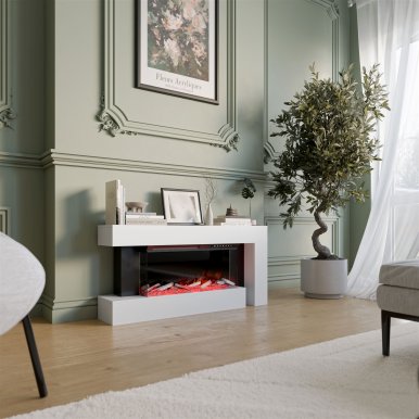 CAMIN MODERN RTV white + kamin TV Skapis