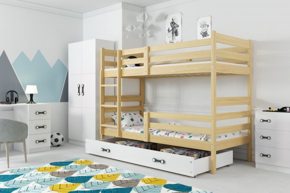 Divstāvu gulta ar diviem matračiem un atvilktni 190x90,priede