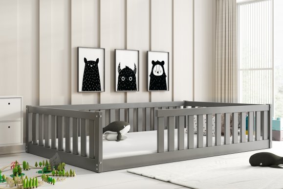 Montessori Bērnu gulta ar matraci 120x200 Grafīts