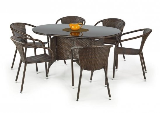 Garden furniture set Table MASTER + 6 chairs MIDAS Dark brown/black