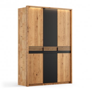 Ravello ZIRAV03D01SZ Wardrobe 3-door wardrobe 156 cm solid oak, oiled/black glass