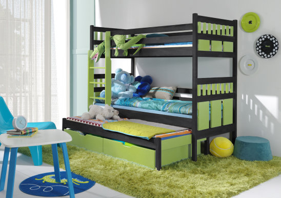 MAKSYMILIAN Triple bunk bed with mattress Graphite/green acrylic