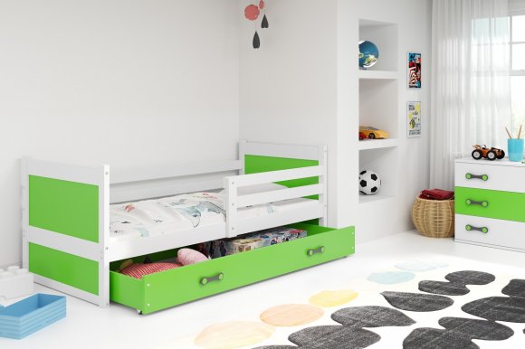 Riko I 190x80 Детская кровать с матрасом Белый/Зеленый 