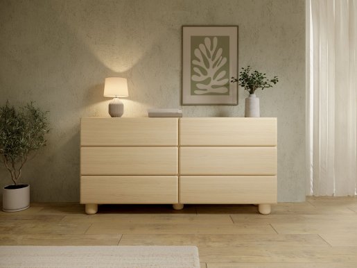 Style-Japandi D Kommode mit 6 Schubladen und abgerundeten Fronten