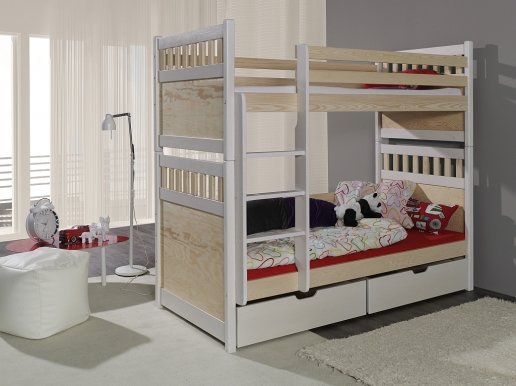 SOLOMON Bunk bed with mattress White/pine