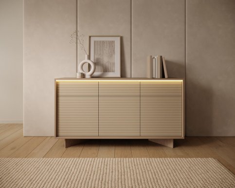 Style-Japandi C Sideboard mit 3 Schubladen 3 Türen,LED-Beleuchtung